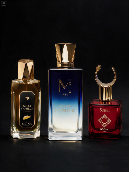 Coffret Douceur d'Hiver : Saphir Gourmand, Nota Vanilla et Soma en décant